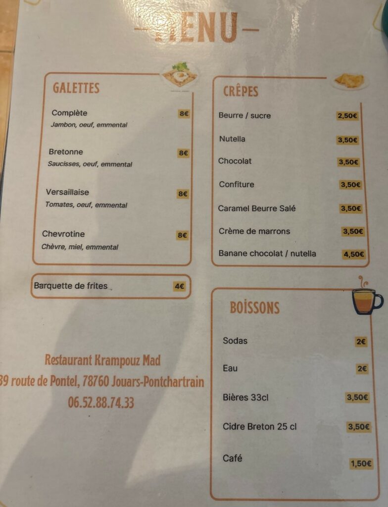 Menu crêpes