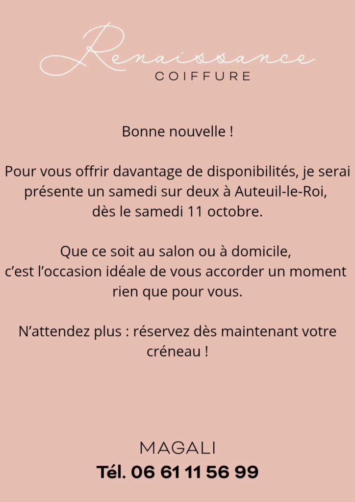 Annonce Renaissance Coiffure 10 2025